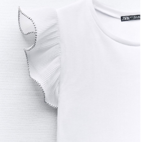 Zara Ruffled Organza Short Sleeve White Blouse - Picture 4 of 9